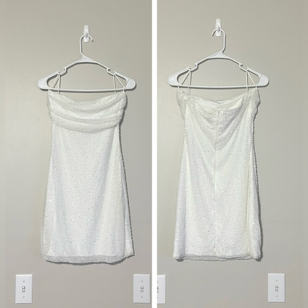 Windsor Strapless White Beaded Mini Dress
